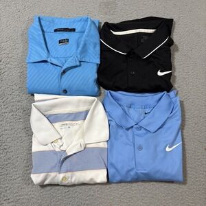 Nike Golf Dri-FIT Polo Shirt Mens Large Striped Performance Lot of 4